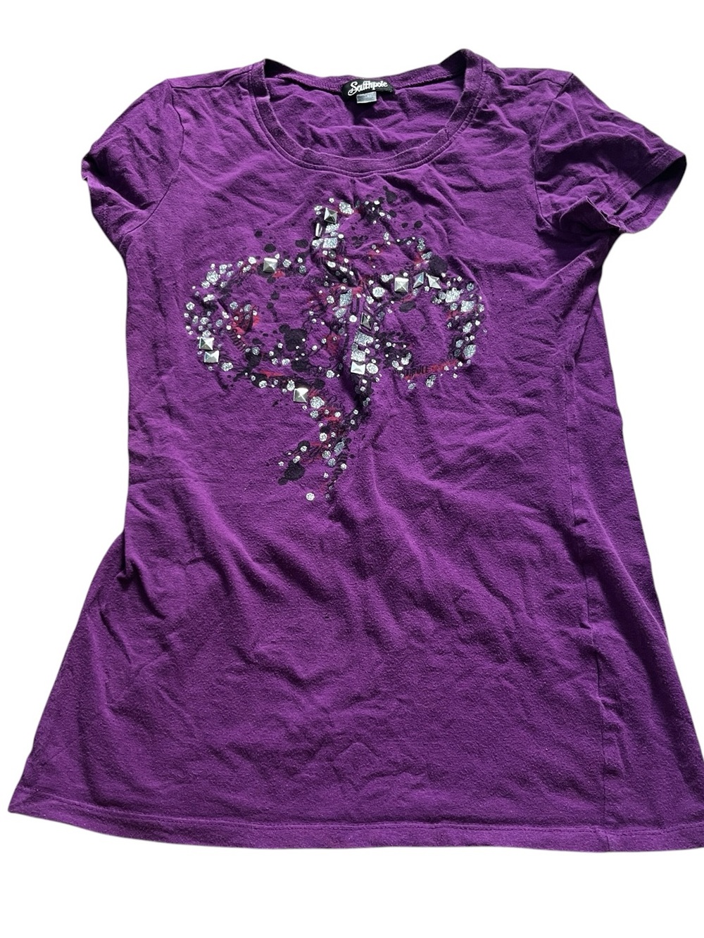 Y2K Southpole Womens Purple Studded Graphic Tee Skater Punk Size Medium